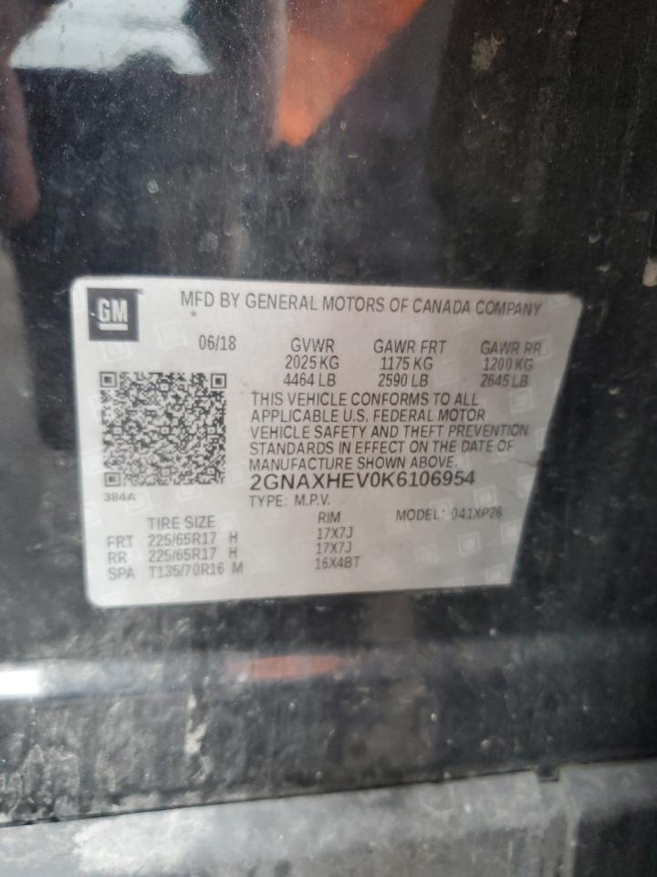 2019 Chevrolet Equinox Ls VIN: 2GNAXHEV0K6106954 Lot: 81339915