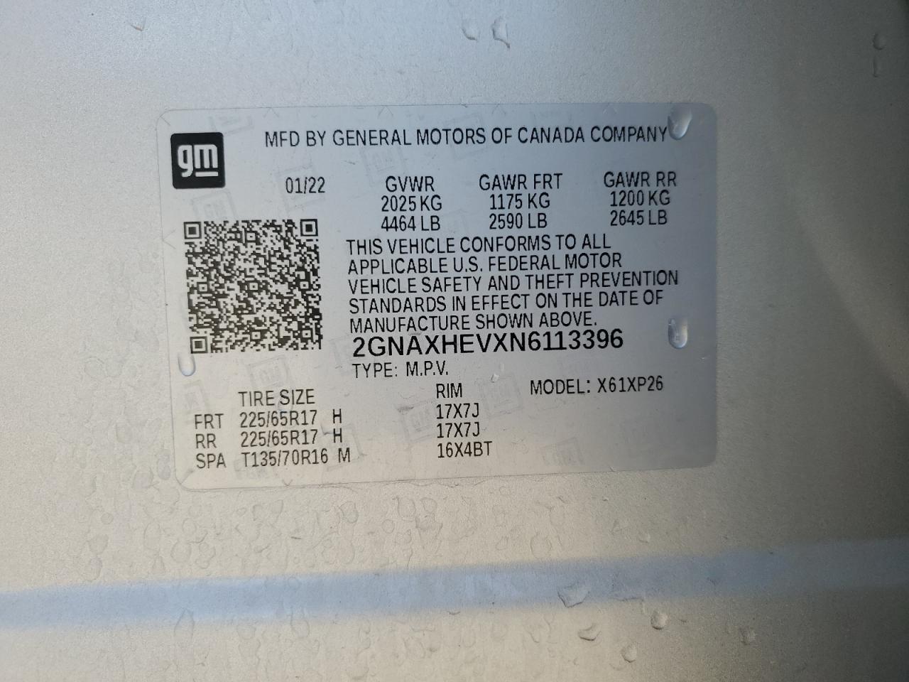 2022 Chevrolet Equinox Ls VIN: 2GNAXHEVXN6113396 Lot: 80800135