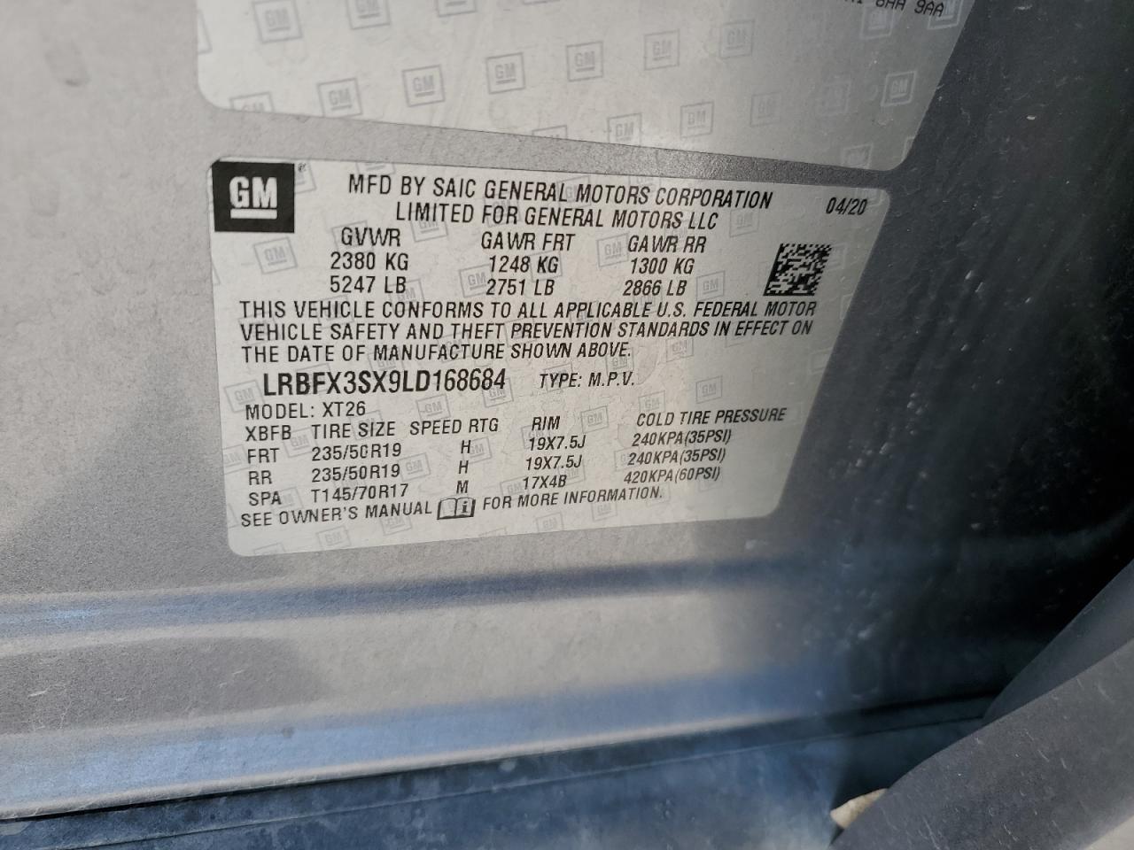 2020 Buick Envision Premium VIN: LRBFX3SX9LD168684 Lot: 80199495