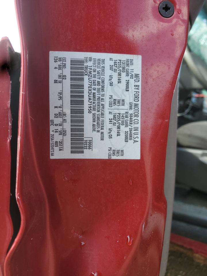 2003 Ford Explorer Sport Trac VIN: 1FMZU77EX3UA71950 Lot: 71397175