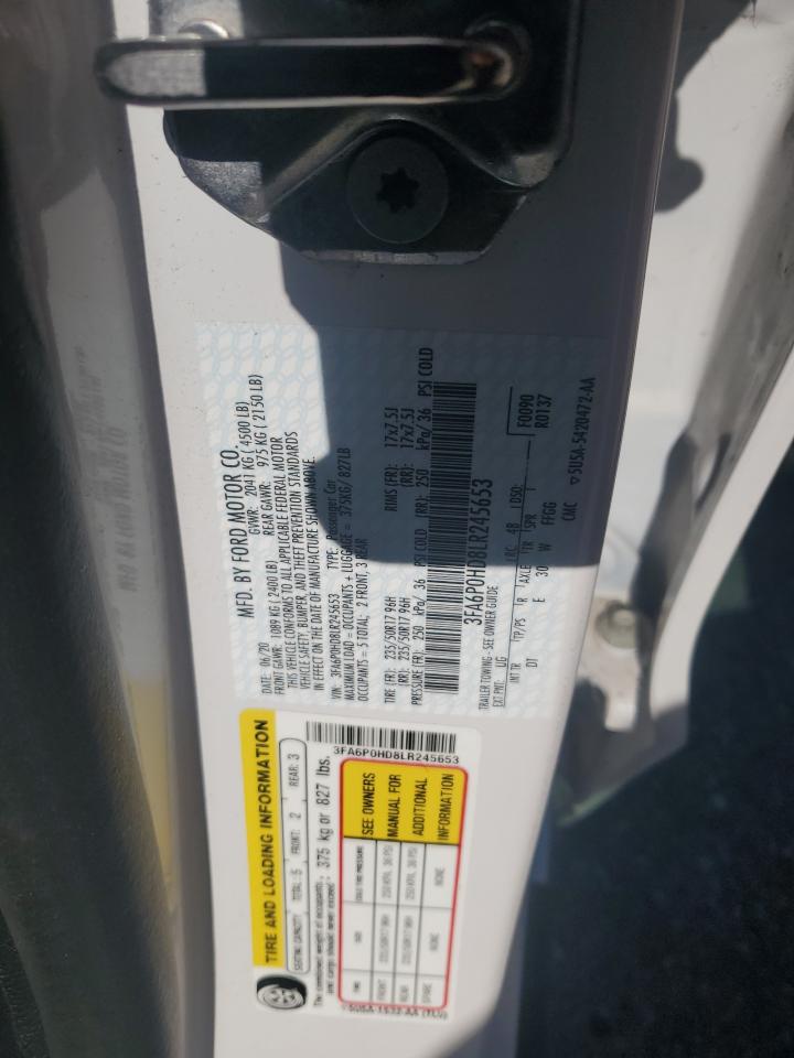 2020 Ford Fusion Se VIN: 3FA6P0HD8LR245653 Lot: 81803835