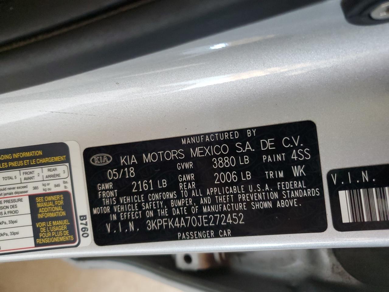 2018 Kia Forte Lx VIN: 3KPFK4A70JE272452 Lot: 84782545