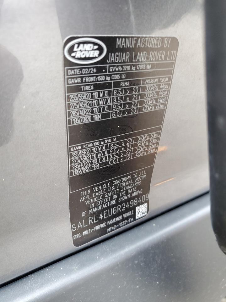 2024 Land Rover Discovery Dynamic Se VIN: SALRL4EU6R2498409 Lot: 80823115