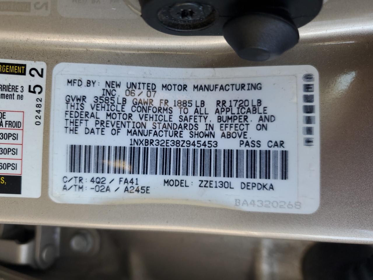 2008 Toyota Corolla Ce VIN: 1NXBR32E38Z945453 Lot: 81469875