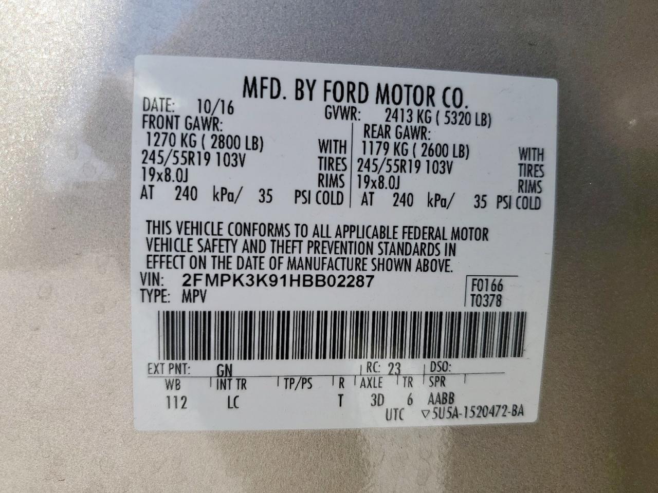 2017 Ford Edge Titanium VIN: 2FMPK3K91HBB02287 Lot: 84566155