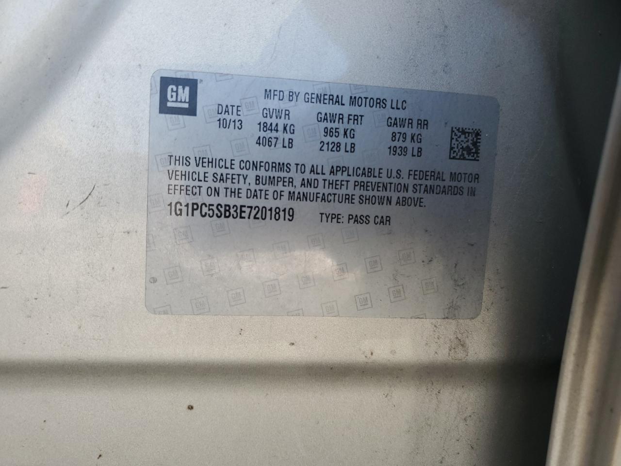 2014 Chevrolet Cruze Lt VIN: 1G1PC5SB3E7201819 Lot: 81291755