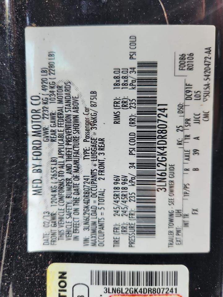 2013 Lincoln Mkz VIN: 3LN6L2GK4DR807241 Lot: 80557035