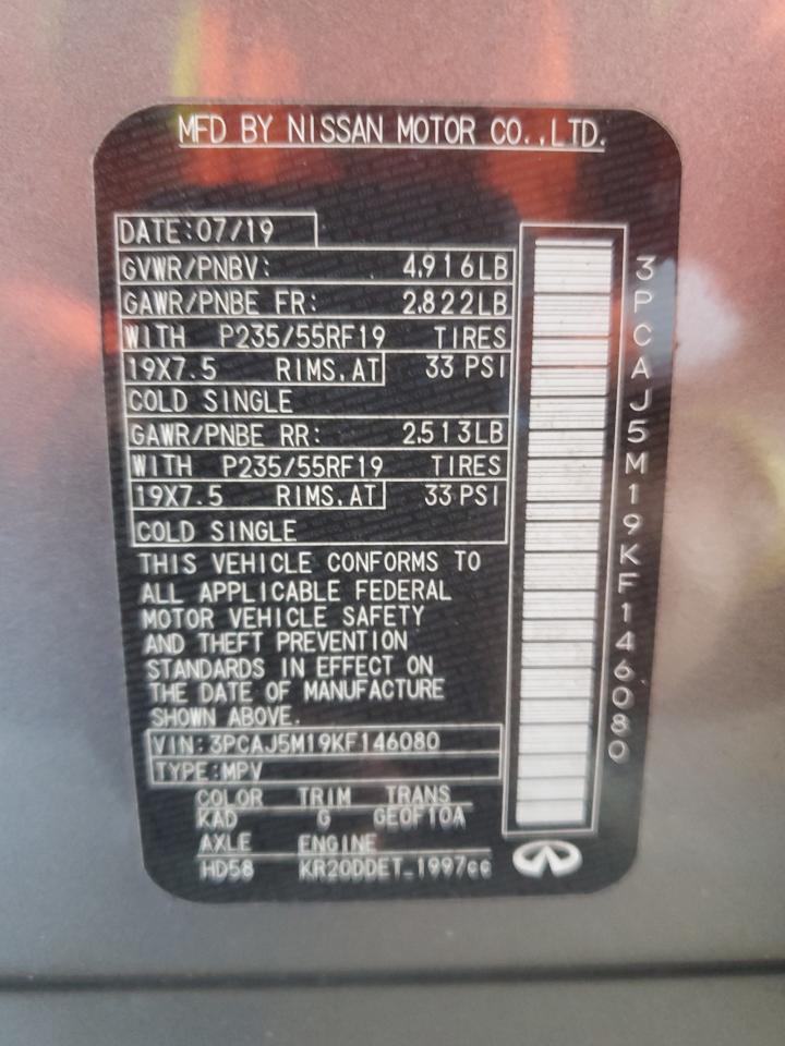 2019 Infiniti Qx50 Essential VIN: 3PCAJ5M19KF146080 Lot: 84017025