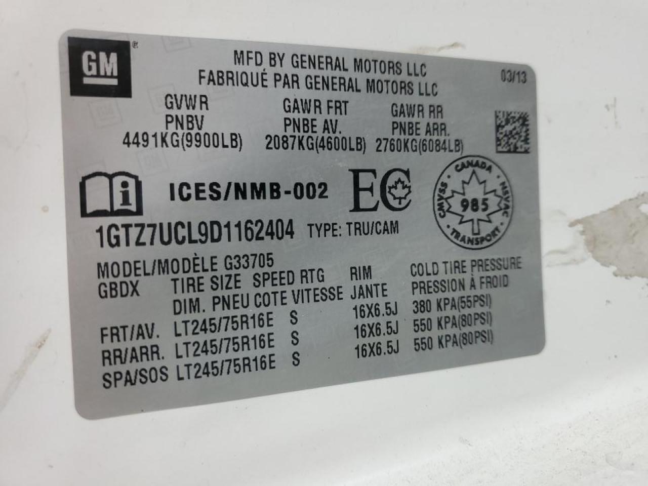 2013 GMC Savana G3500 VIN: 1GTZ7UCL9D1162404 Lot: 71564085