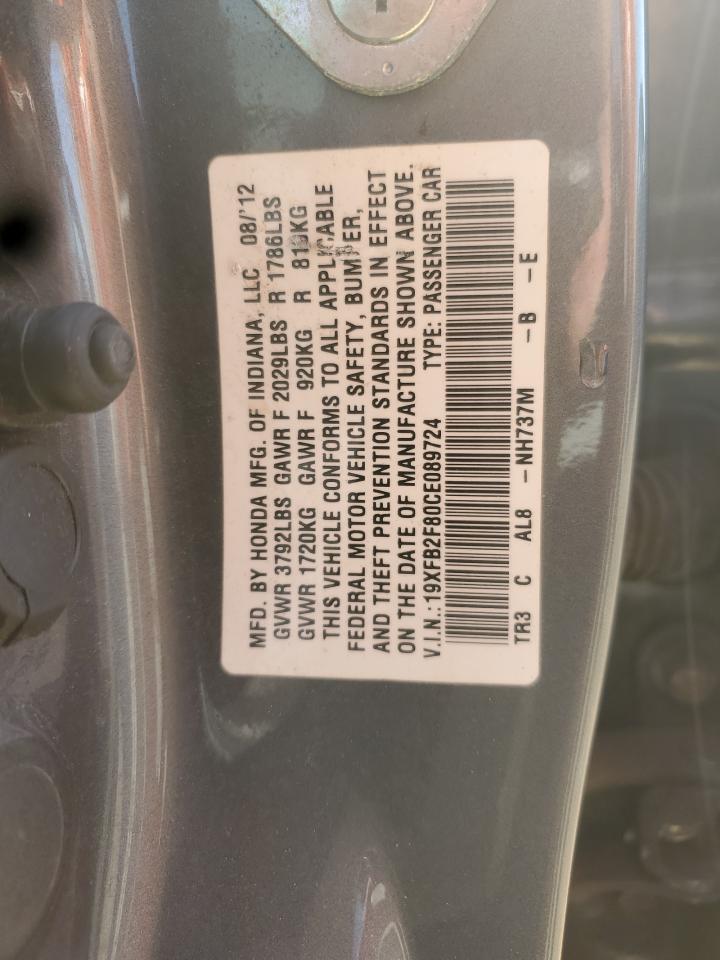 2012 Honda Civic Ex VIN: 19XFB2F80CE089724 Lot: 83838835