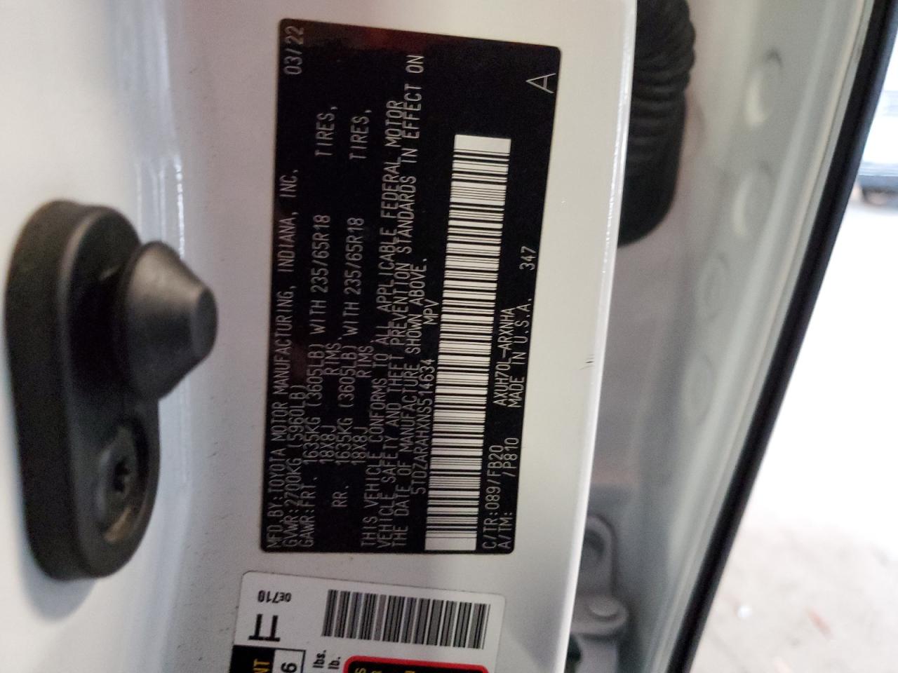 2022 Toyota Highlander Hybrid Le VIN: 5TDZARAHXNS514634 Lot: 81347125