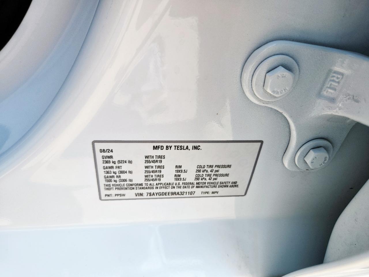 2024 Tesla Model Y VIN: 7SAYGDEE9RA321107 Lot: 80468405