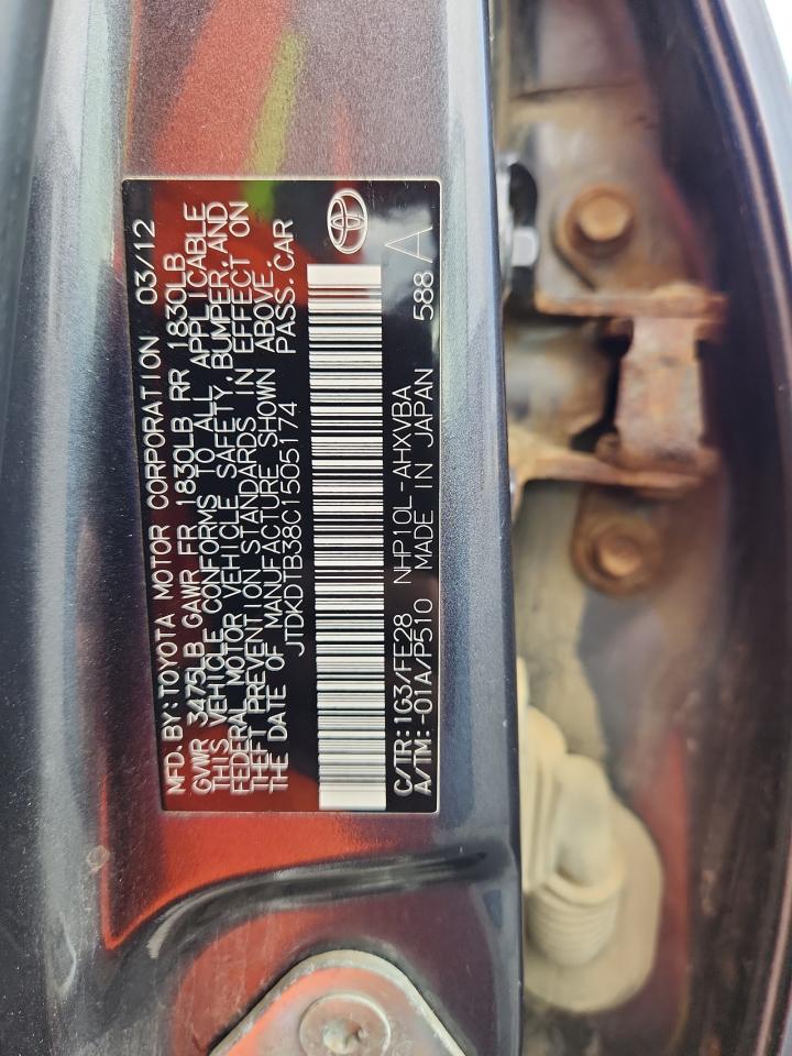 2012 Toyota Prius C VIN: JTDKDTB38C1505174 Lot: 71418815