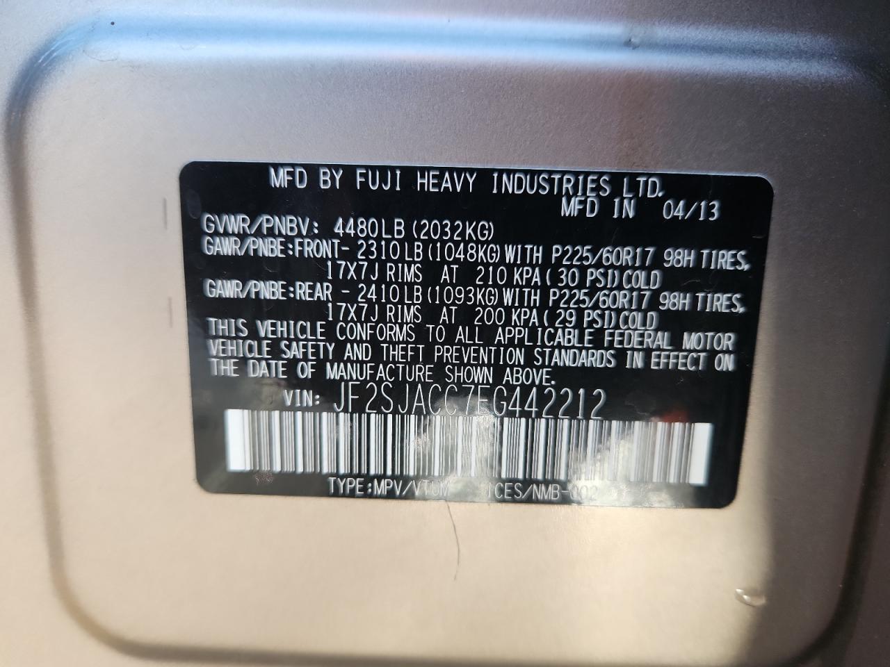 2014 Subaru Forester 2.5I Premium VIN: JF2SJACC7EG442212 Lot: 82126615