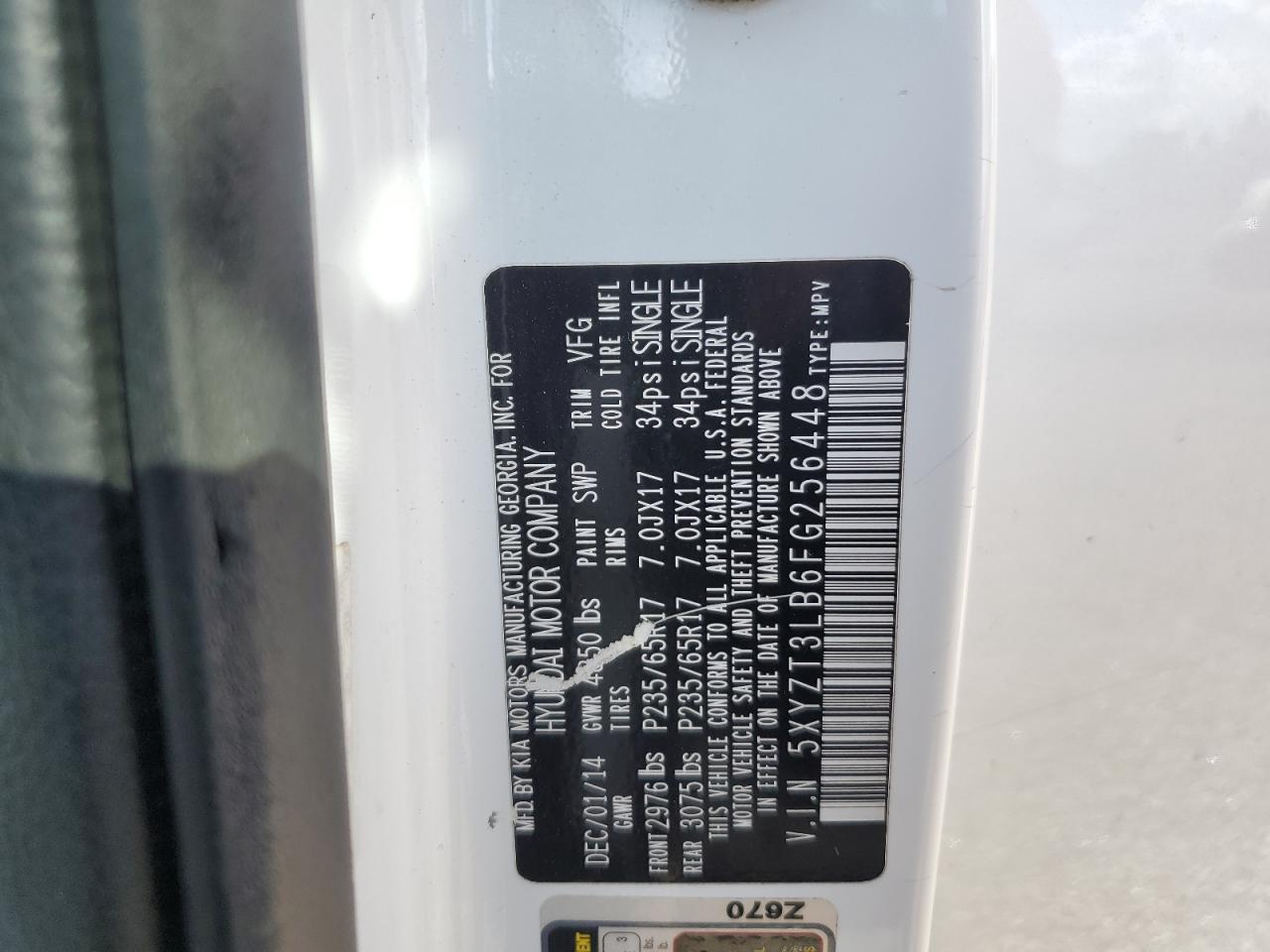 2015 Hyundai Santa Fe Sport VIN: 5XYZT3LB6FG256448 Lot: 81685425