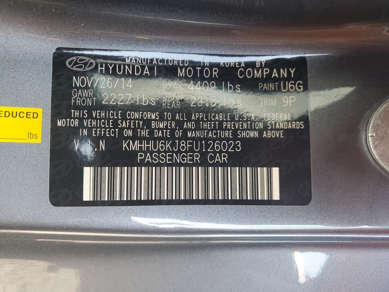 2015 Hyundai Genesis Coupe 3.8L VIN: KMHHU6KJ8FU126023 Lot: 71436385