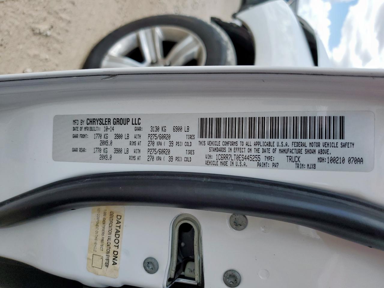 2014 Ram 1500 Slt VIN: 1C6RR7LT0ES445255 Lot: 82099285