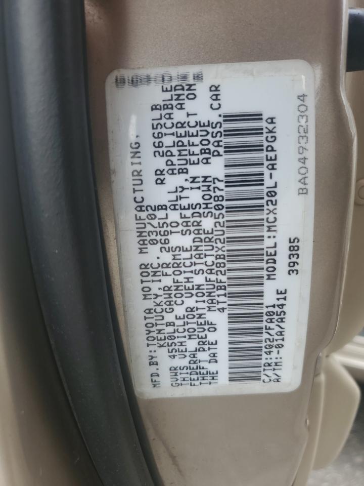 2002 Toyota Avalon Xl VIN: 4T1BF28BX2U250877 Lot: 80188855