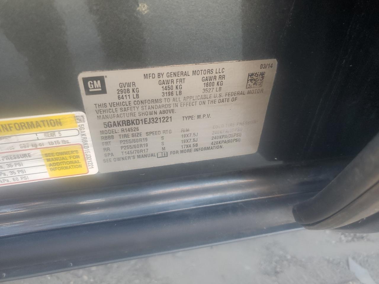 2014 Buick Enclave VIN: 5GAKRBKD1EJ321221 Lot: 81472965