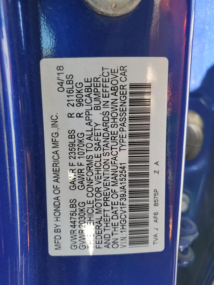 2018 Honda Accord Sport VIN: 1HGCV1F39JA152541 Lot: 80744735