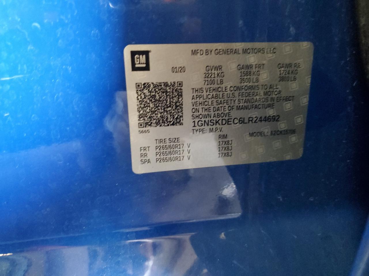 2020 Chevrolet Tahoe Police VIN: 1GNSKDEC6LR244692 Lot: 81214595