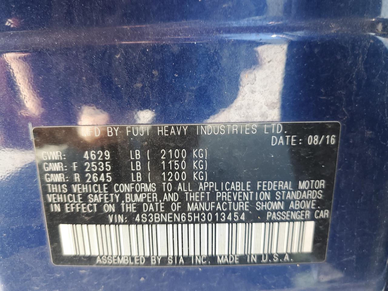 2017 Subaru Legacy 3.6R Limited VIN: 4S3BNEN65H3013454 Lot: 71238795