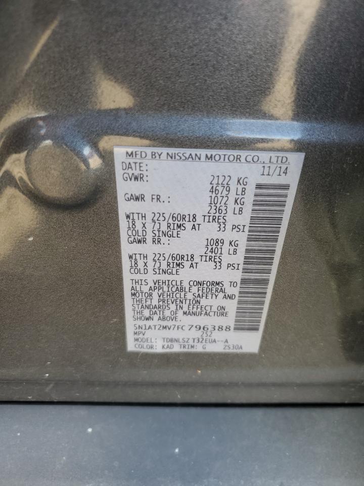 2015 Nissan Rogue S VIN: 5N1AT2MV7FC796388 Lot: 81329875