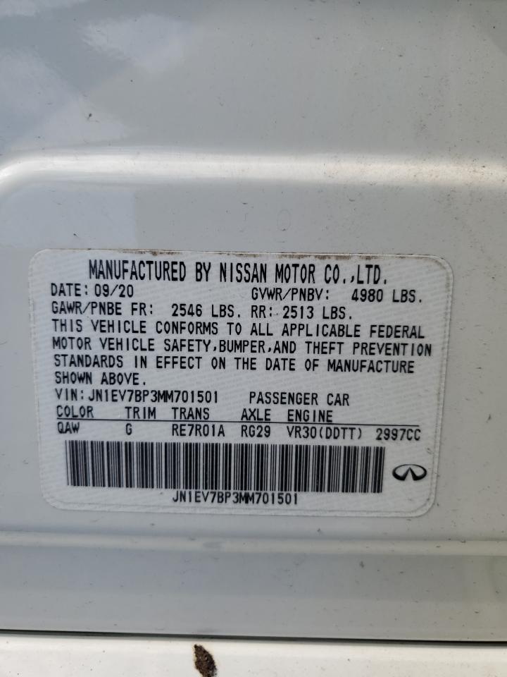 2021 Infiniti Q50 Luxe VIN: JN1EV7BP3MM701501 Lot: 71699095