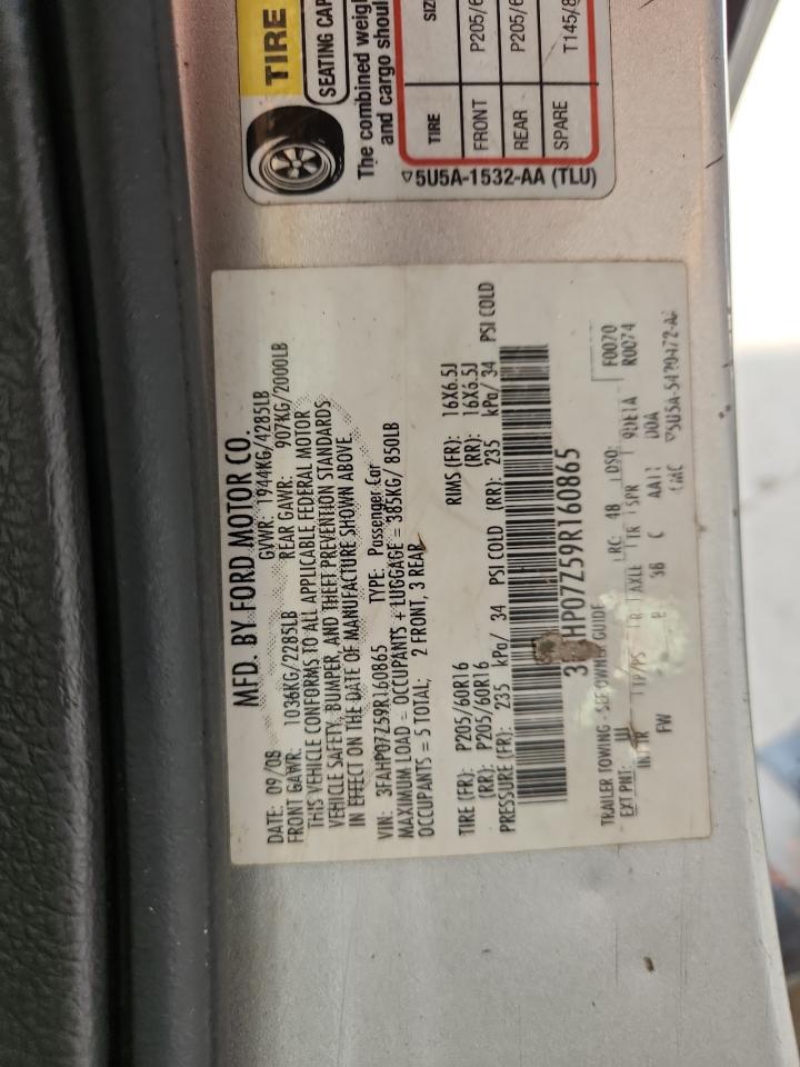 2009 Ford Fusion Se VIN: 3FAHP07Z59R160865 Lot: 71010625