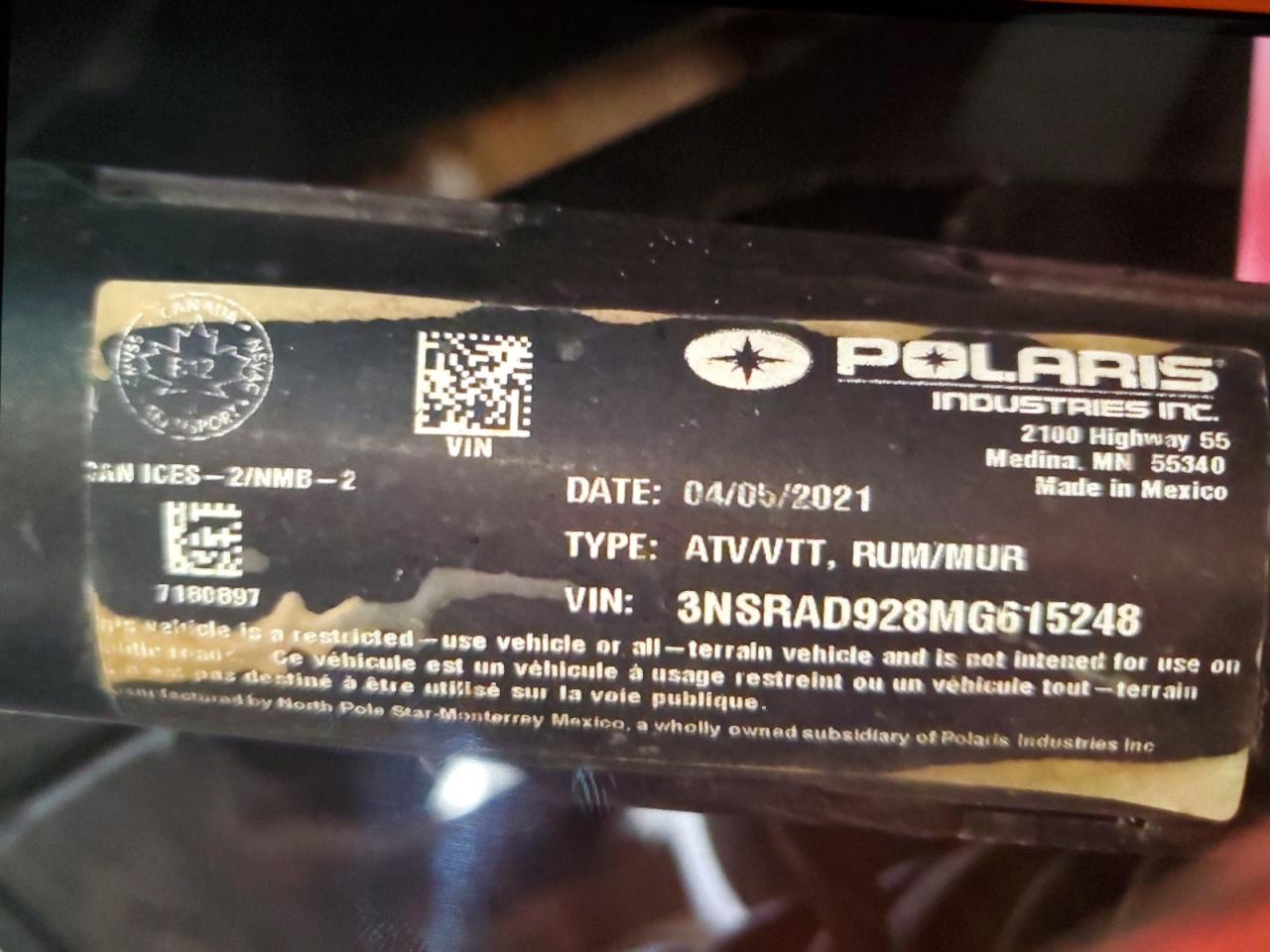 2021 Polaris Rzr Pro Xp Ultimate VIN: 3NSRAD928MG615248 Lot: 80434935