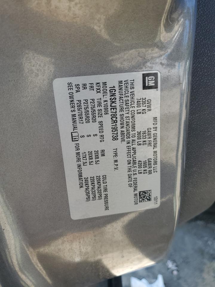 2012 Chevrolet Suburban K1500 Lt VIN: 1GNSKJE78CR195738 Lot: 81434625