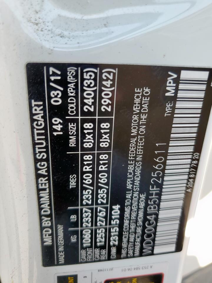 2017 Mercedes-Benz Glc 300 VIN: WDC0G4JB5HF256611 Lot: 71464345