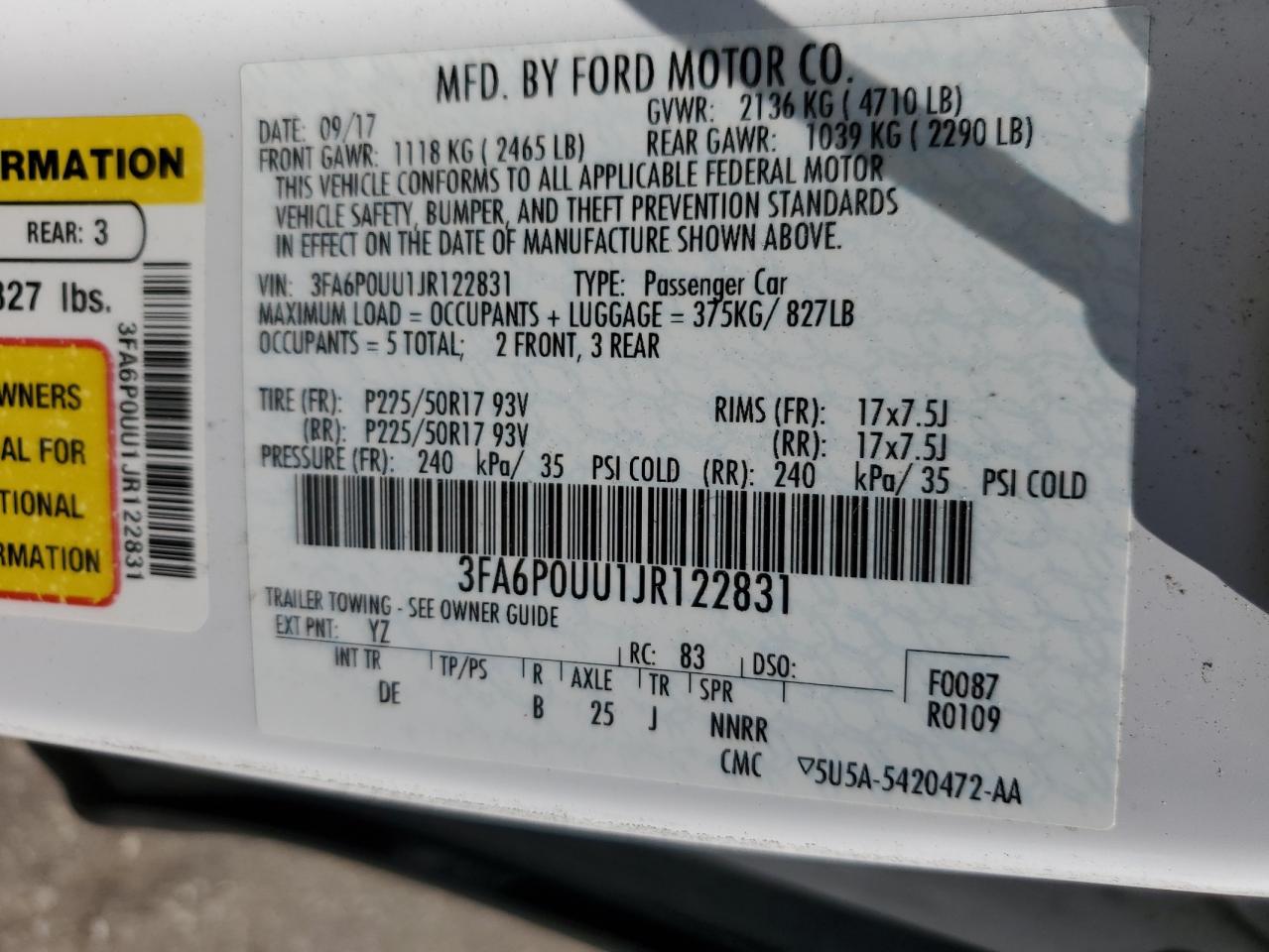 2018 Ford Fusion S Hybrid VIN: 3FA6P0UU1JR122831 Lot: 84185535