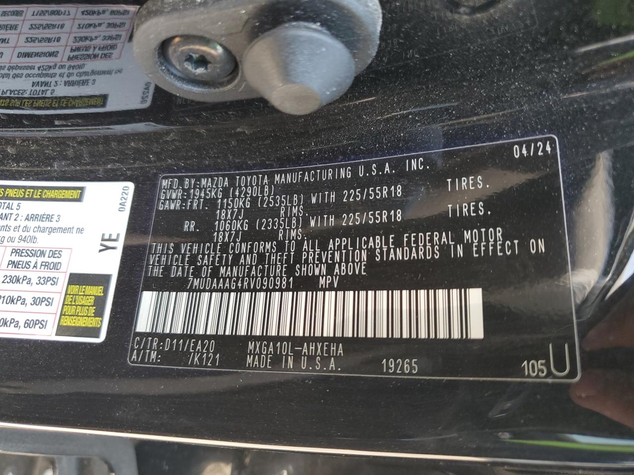 2024 Toyota Corolla Cross Xle VIN: 7MUDAAAG4RV090981 Lot: 70227335