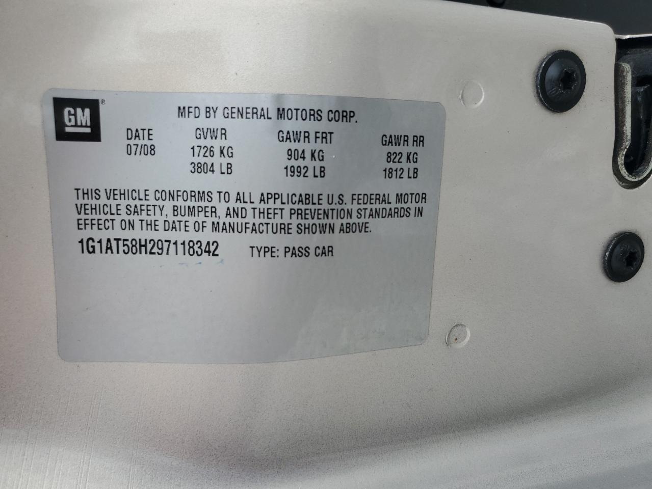 2009 Chevrolet Cobalt Lt VIN: 1G1AT58H297118342 Lot: 84438895