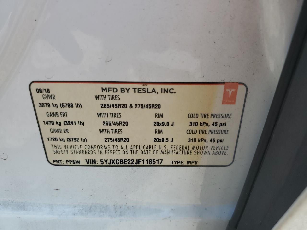 2018 Tesla Model X VIN: 5YJXCBE22JF118517 Lot: 72087925