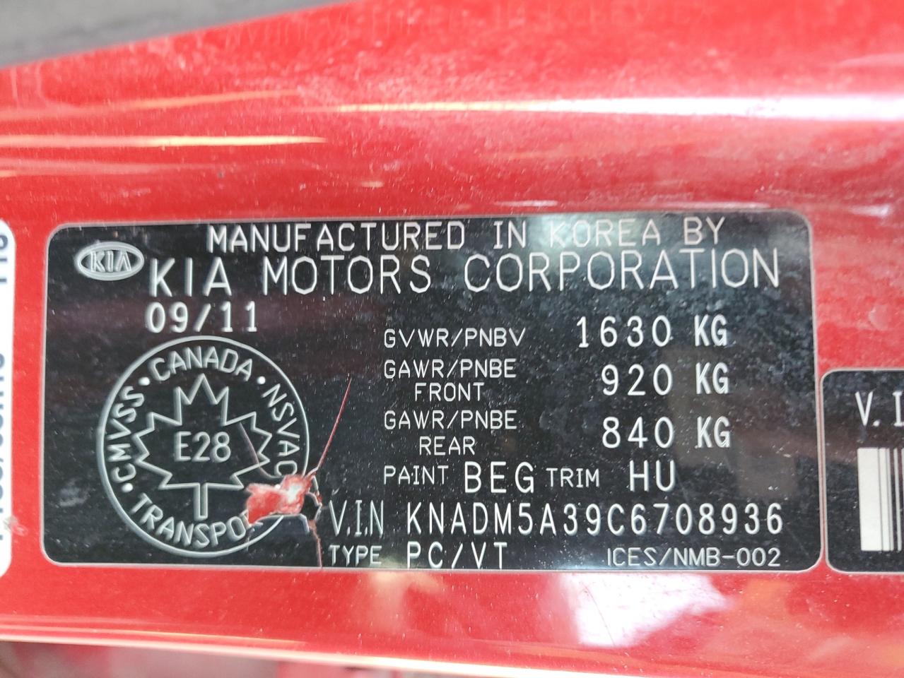 2012 Kia Rio Lx VIN: KNADM5A39C6708936 Lot: 82135395