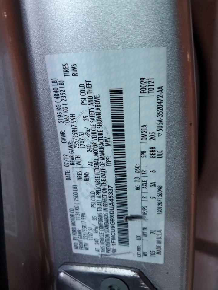 2013 Ford Escape Se VIN: 1FMCU9G9XDUA45337 Lot: 80308355