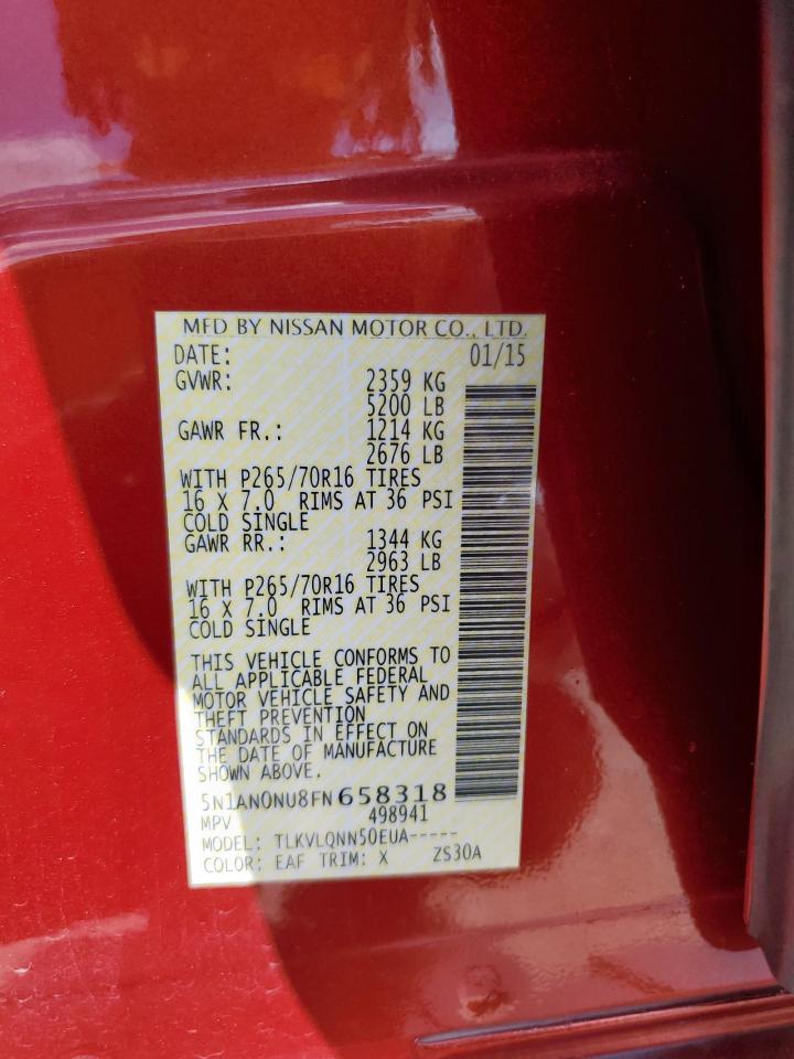 2015 Nissan Xterra X VIN: 5N1AN0NU8FN658318 Lot: 80641495