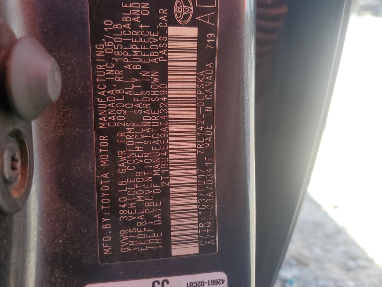 2010 Toyota Corolla Base VIN: 2T1BU4EE9AC432490 Lot: 81647825