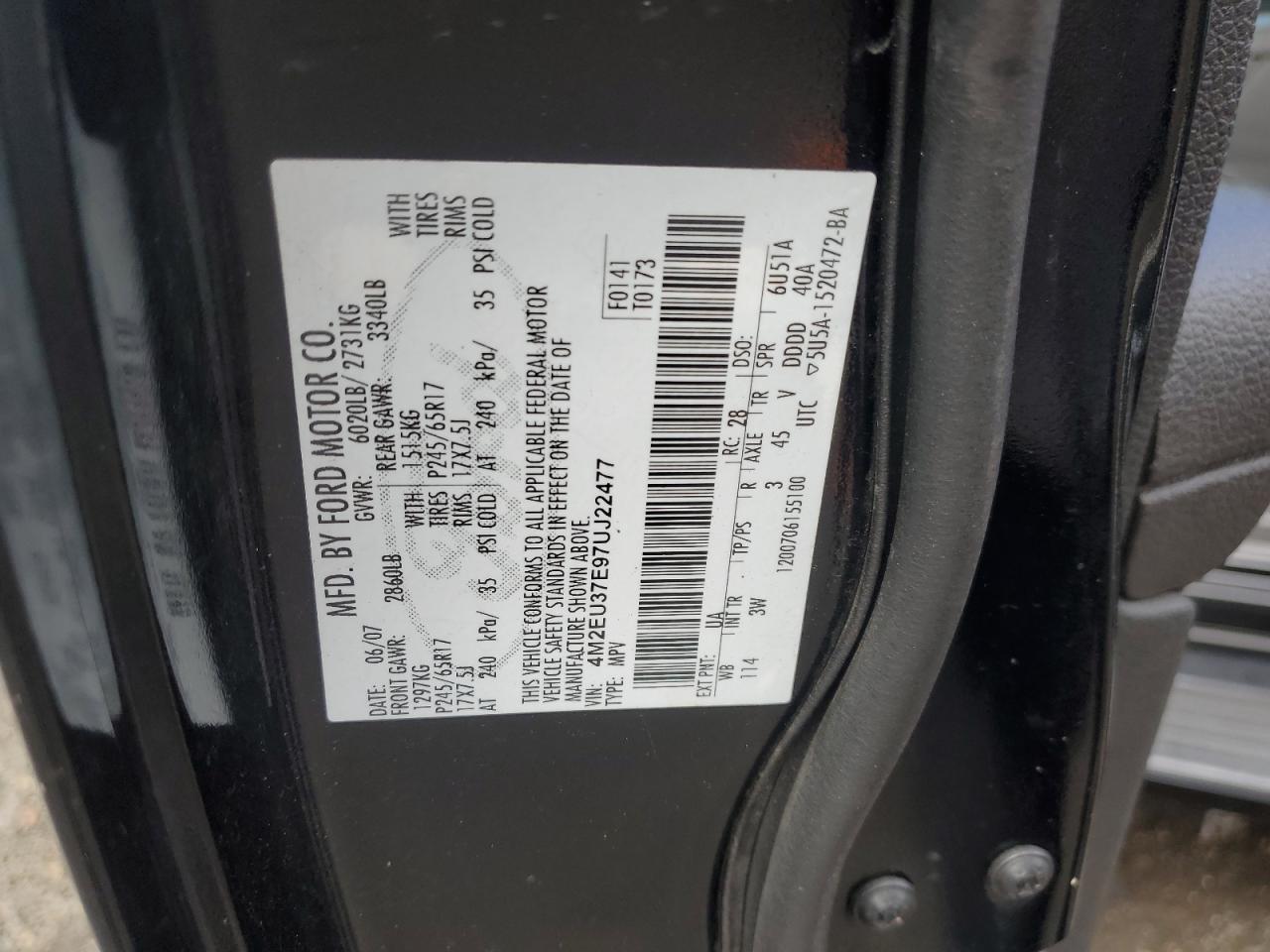 2007 Mercury Mountaineer Luxury VIN: 4M2EU37E97UJ22477 Lot: 72034645