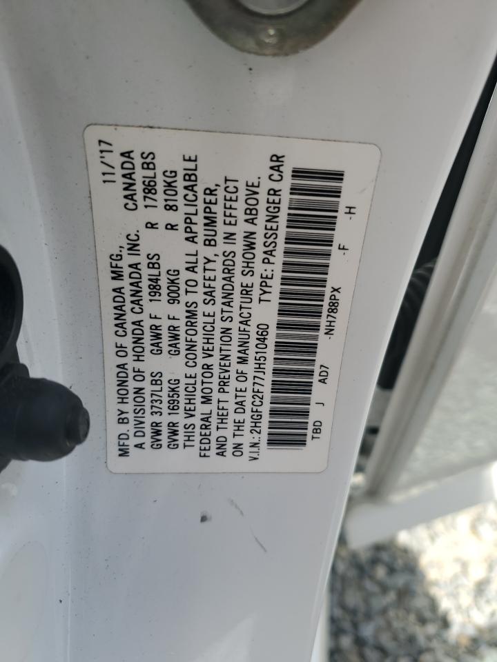 2018 Honda Civic Ex VIN: 2HGFC2F77JH510460 Lot: 71304595