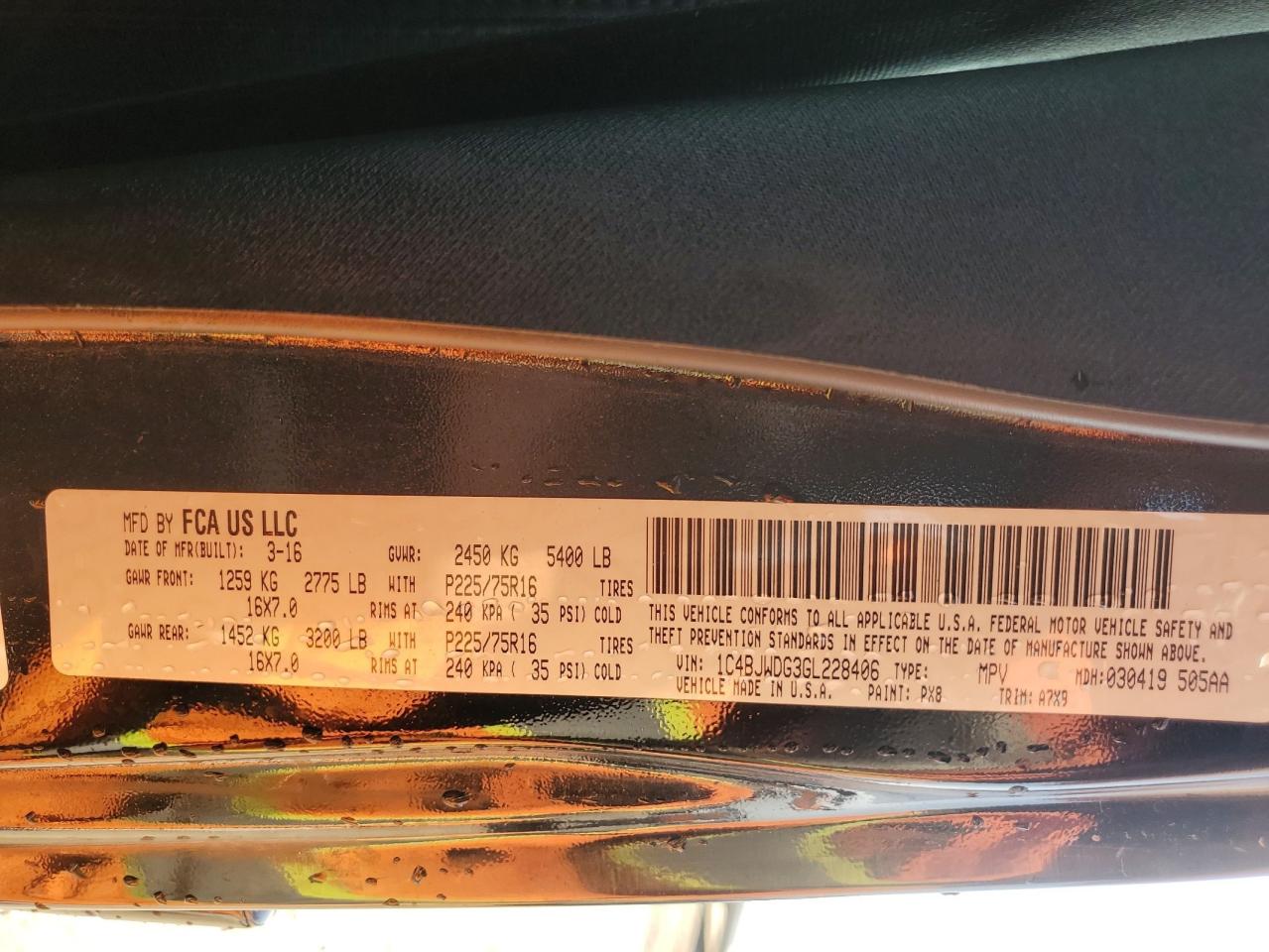 2016 Jeep Wrangler Unlimited Sport VIN: 1C4BJWDG3GL228406 Lot: 80182835