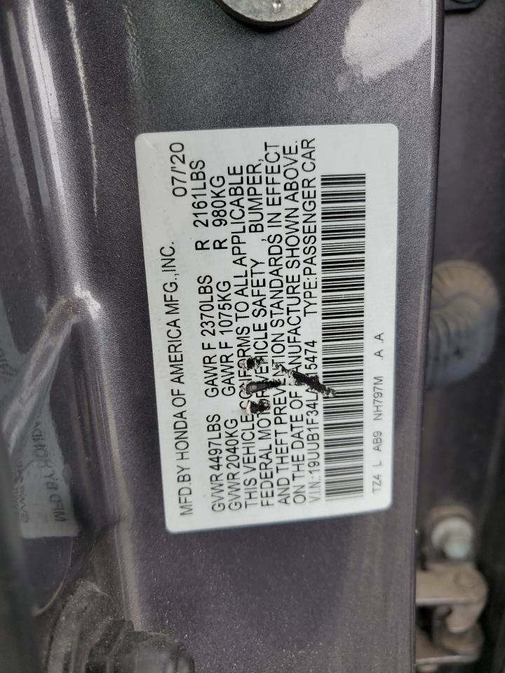2020 Acura Tlx VIN: 19UUB1F34LA015474 Lot: 72004335