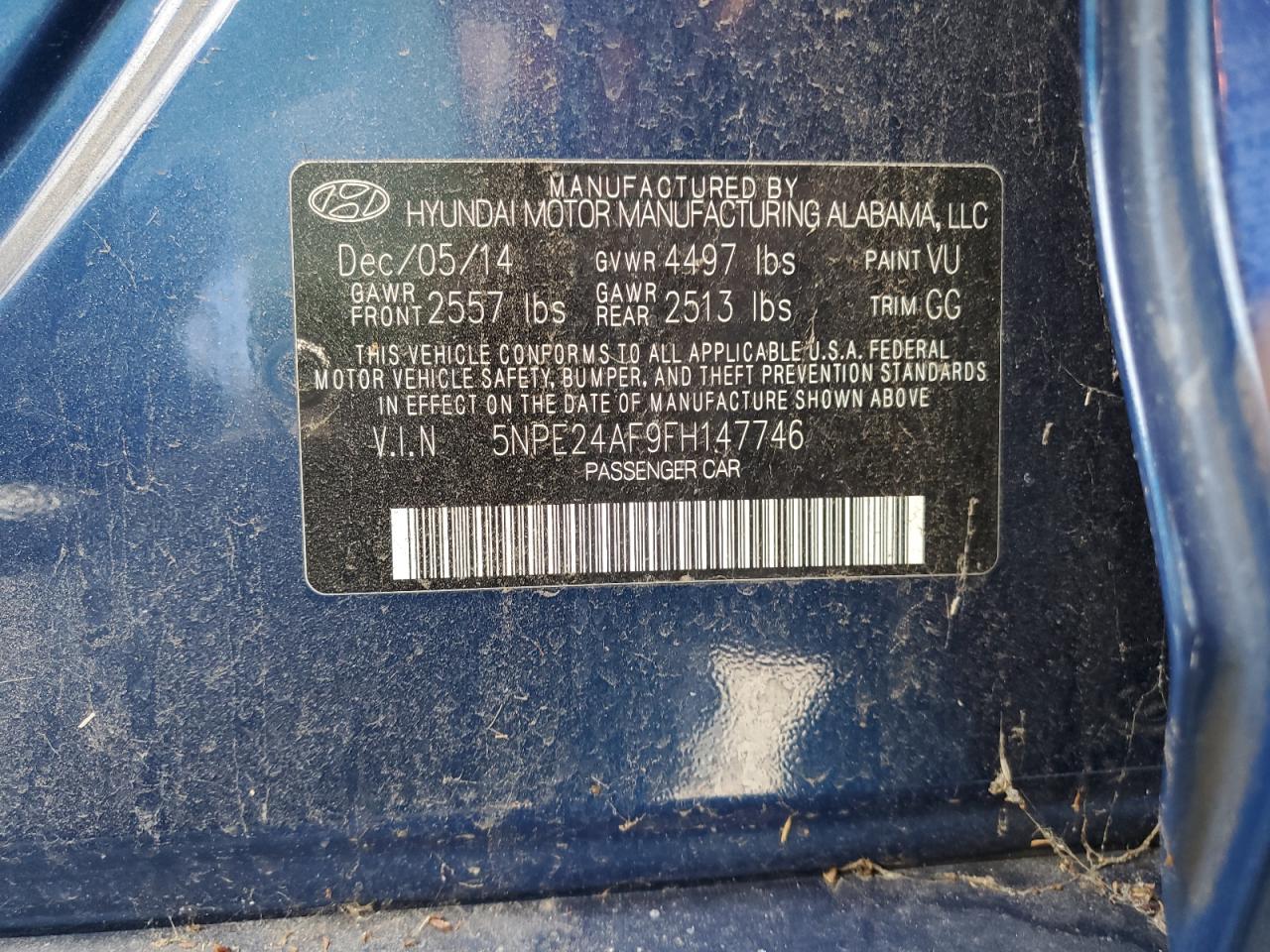 2015 Hyundai Sonata Se VIN: 5NPE24AF9FH147746 Lot: 80733585