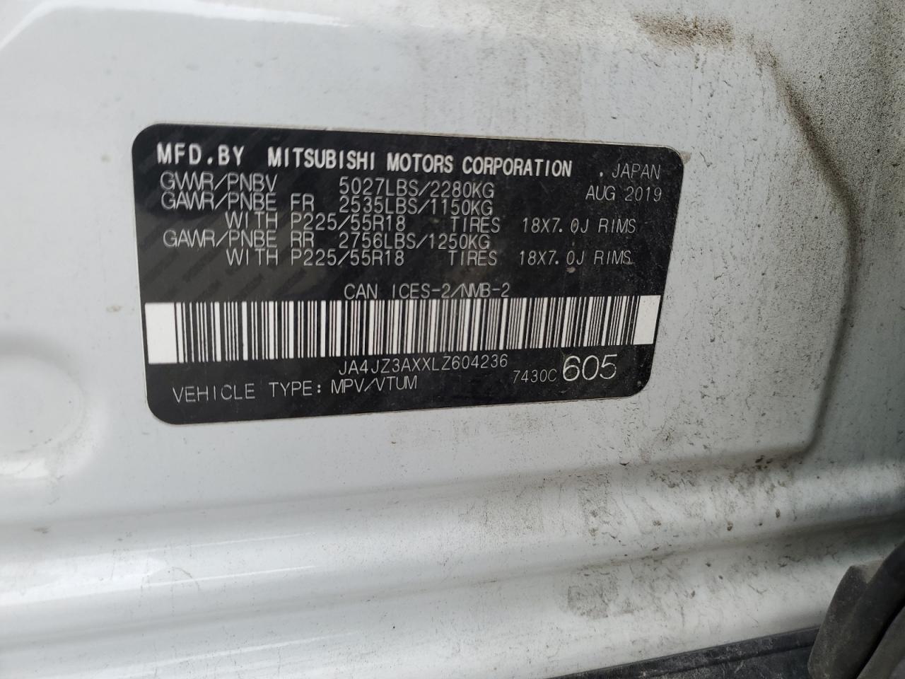 2020 Mitsubishi Outlander Se VIN: JA4JZ3AXXLZ604236 Lot: 81337835