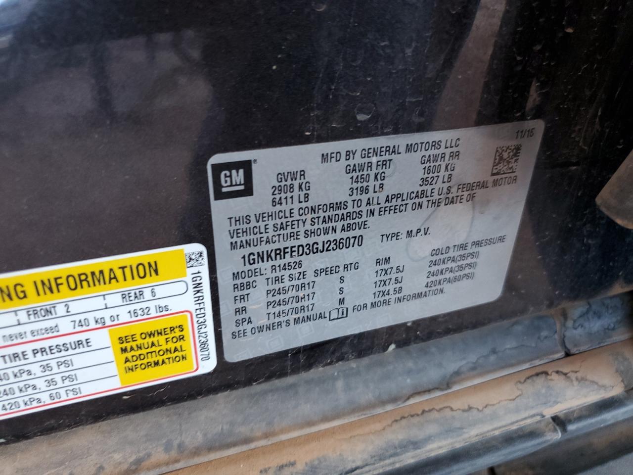 2016 Chevrolet Traverse Ls VIN: 1GNKRFED3GJ236070 Lot: 70949835