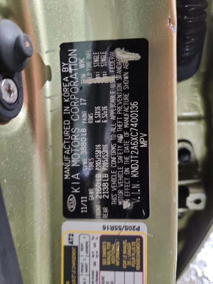 2012 Kia Soul + VIN: KNDJT2A6XC7400136 Lot: 81517555