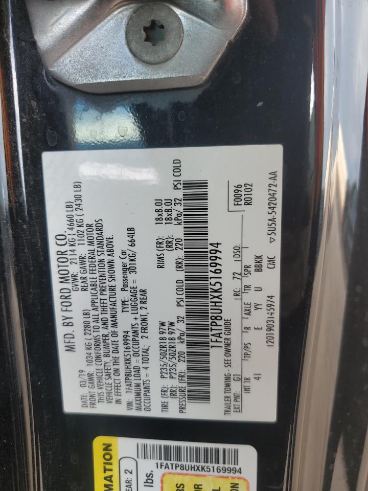 2019 Ford Mustang VIN: 1FATP8UHXK5169994 Lot: 83757385