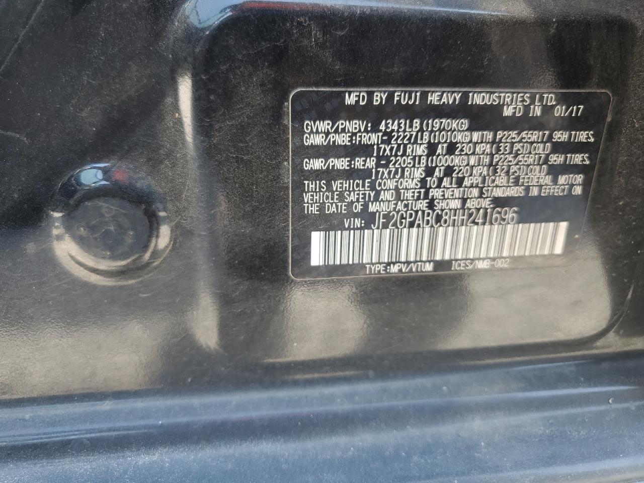 2017 Subaru Crosstrek Premium VIN: JF2GPABC8HH241696 Lot: 80893205